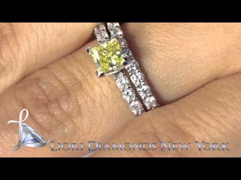 FD-010 - 2.05 Carat Fancy Yellow Princess Cut Diamond Engagement Ring & Wedding Band Set