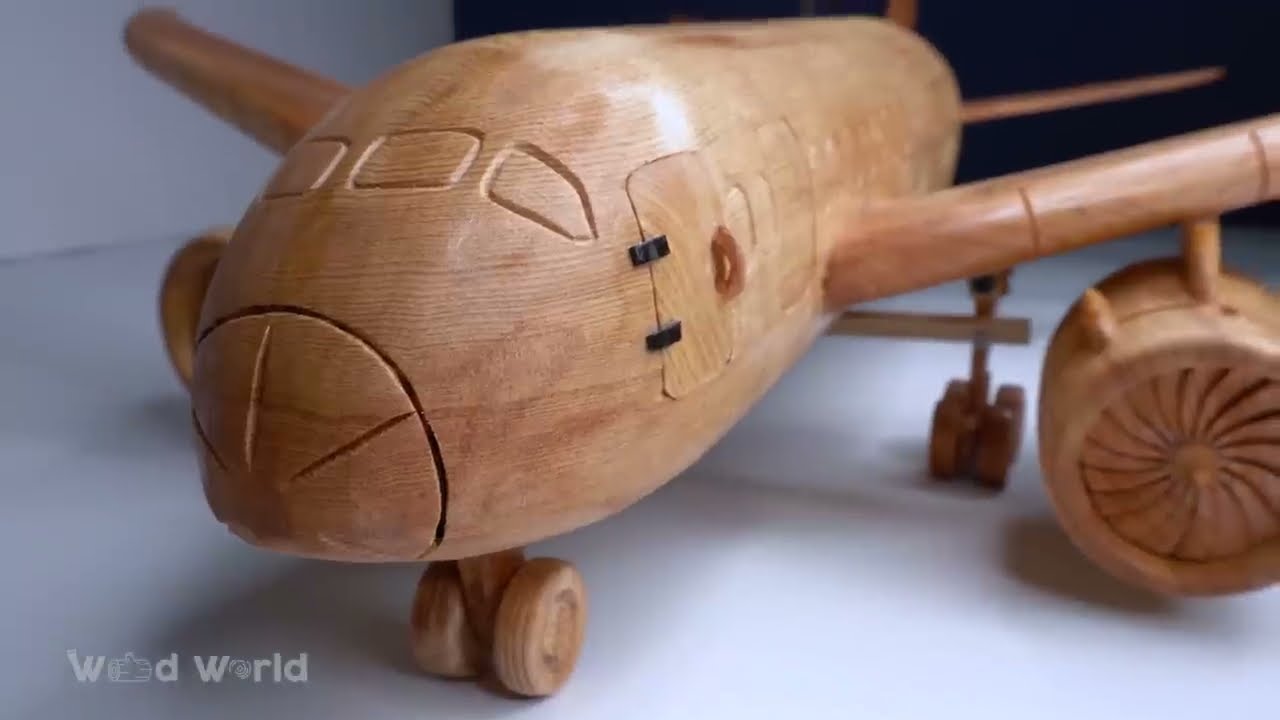 wood carving sculpture boeing 787 plane by wood world