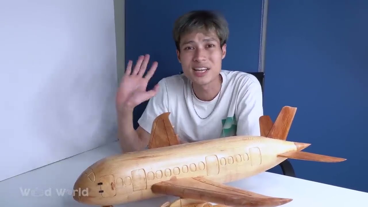 wood carving sculpture boeing 787 plane by wood world