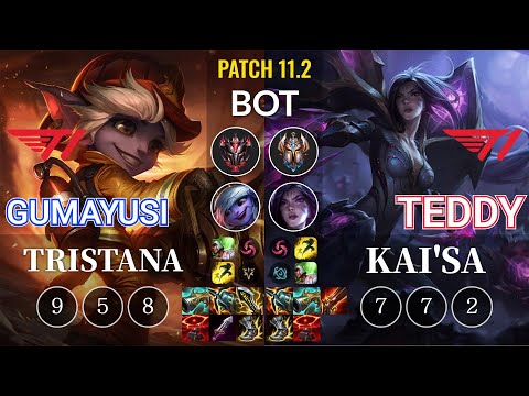 T1 Gumayusi Tristana vs T1 Teddy Kai'Sa Bot - KR Patch 11.2