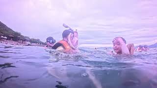 3명의 친구로 구성된 가족이 혼문 나트랑에서 스노클링을 즐겼습니다.