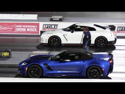 Nismo GT-R vs Z06 Corvette and Tesla model 3 - drag racing