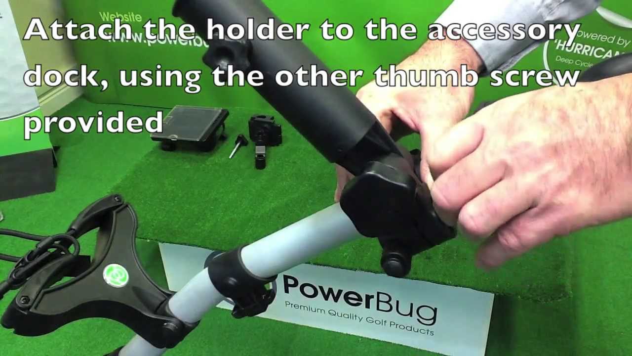 Watch video Attaching a PowerBug electric golf trolley umbrella holder Now Attaching a PowerBug electric golf trolley umbrella holder