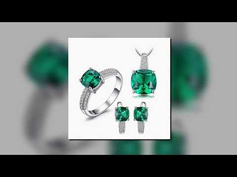 Emerald Ring Pendant Clip Earrings Jewelry Set