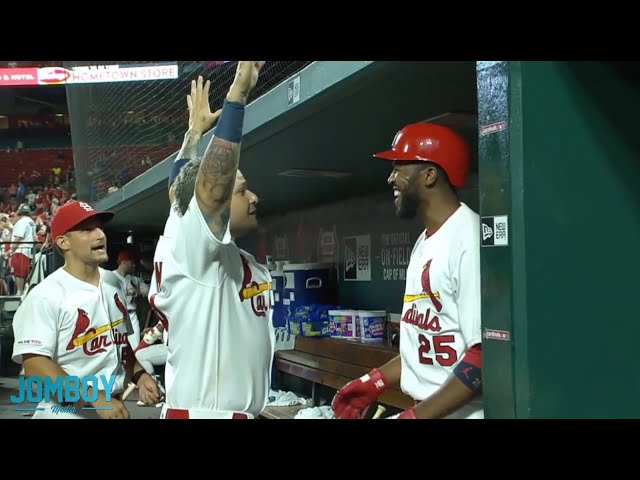 Yadier Molina celebrates a Dexter Fowler home run before the pitch is thrown, a breakdown