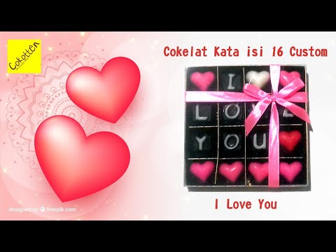 Cokelat Kata Ucapan isi 16 Kado unik untuk si dia coklat bentuk tulisan dan hati I Love You custom.