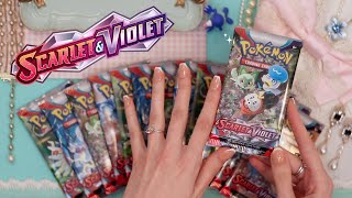 *NEW* Scarlet & Violet Pokemon Booster Pack Opening ASMR (soft spoken/whispering + tapping)