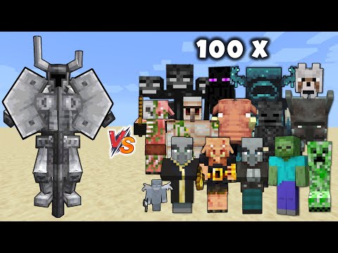 FERROUS WROUGHTNOUT vs All mobs in Minecraft x100 - Ferrous Wroughtnout vs every mob 1v100
