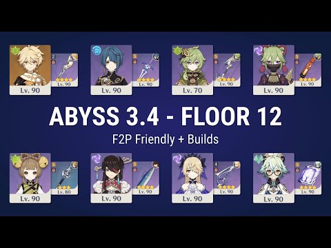 Spiral Abyss 3.4 Floor 12 | F2P 4 star characters and 4 star weapons | Builds at the end