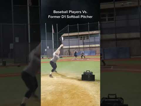 College Baseball Players Vs. Former D1 Softball Pitcher! #shorts