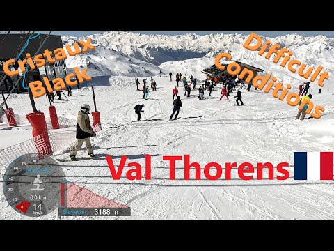 [4K] Skiing Val Thorens Les3Vallées, Cristaux (Black) & Col de l'audzin (Red), France, GoPro HERO11