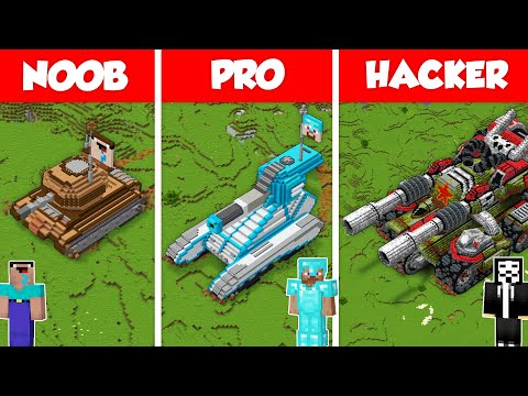 TANK MILITARY BASE HOUSE BUILD CHALLENGE - NOOB vs PRO vs HACKER / Minecraft Battle Animation