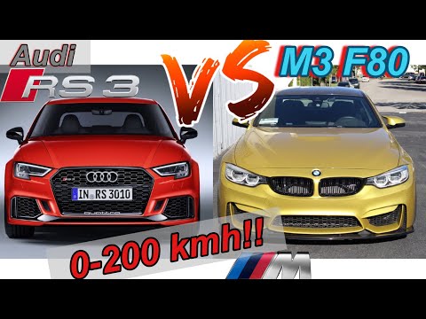 BMW M3 F80 vs AUDI RS3 | 431 HP S55B30 vs 400 HP 2.5L i5 | 0-100 + 0-200 km/h