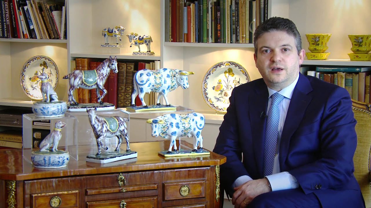 Delftware animals and a Pair of Polychrome Figures of Cows