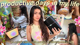realistic work days in my life ✧ 💻🎨🌟 self-employed artist + content creator | PRODUCTIVE VLOG! 🌱꩜
