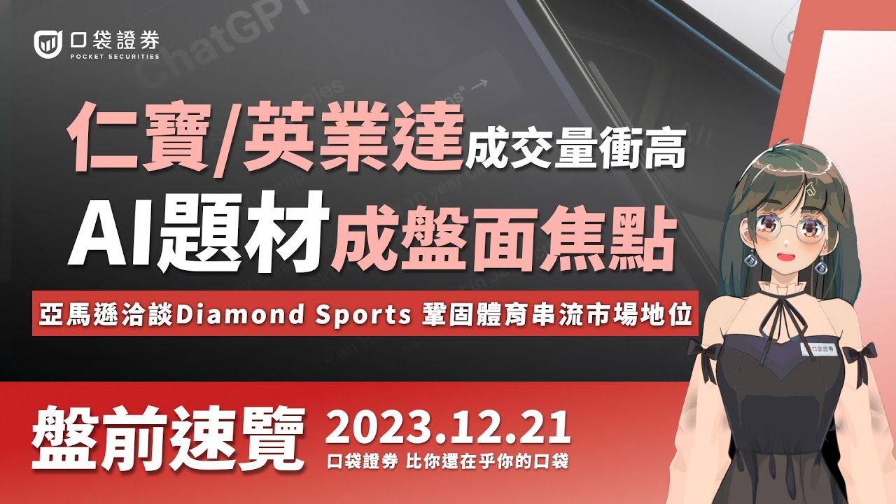 2023.12.21 星期四-AI題材成盤面焦點,仁寶、英業達成交量衝高!亞馬遜洽談Diamond Sports,鞏固體育串流市場地位!