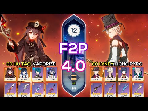 [F2P] C0 Hu Tao Vaporize & C0 Lyney Mono Pyro l Genshin Impact Spiral Abyss 4.0 Floor 12