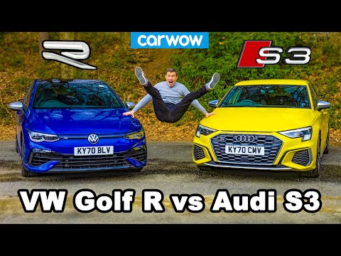 VW Golf R v Audi S3 - review & 0-60mph, 1/4-mile and brake comparison!