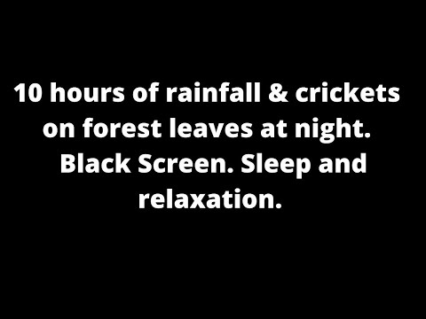 Crickets and rain on forest leaves at night.  Sound only, black screen. Sleep study relax nature.