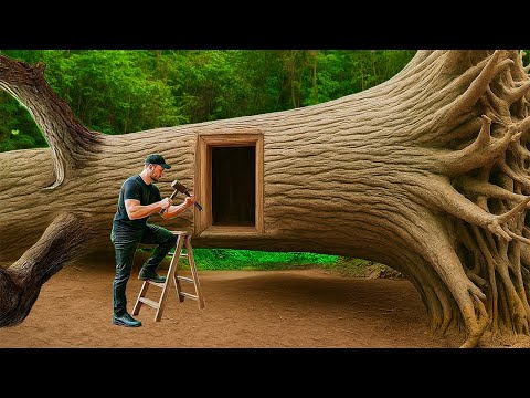 I Spent 7 Days Building a Bushcraft Survival Home Inside a Giant Tree