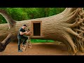 I Spent 7 Days Building A Bushcraft Survival Home Inside A Giant Tree