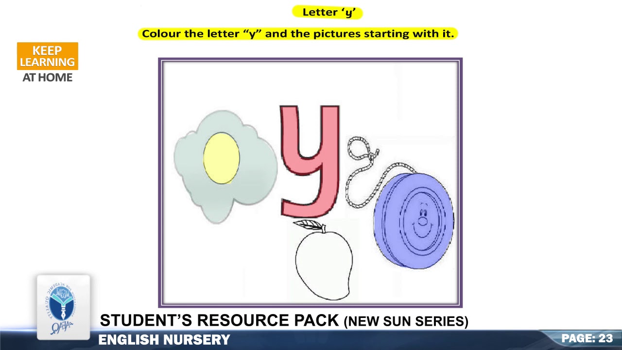AFAQ Sun series Nursery English (Page# 22-26) | Student’s Resource Pack| Teaching Videos.