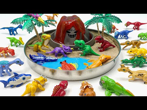 DIY Volcano Island With 30 Dinosaurs | Diorama For Dino | TRex Triceratops