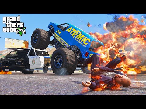 GTA 5 CRAZY TREVOR'S MONSTER TRUCK CRASHES COMPILATIONS - DESTRUCTION
