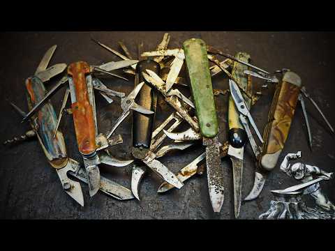 Дамасская сталь из старых перочинных ножей.