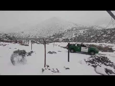 Nieve en sector fronterizo Las Tórtolas en Monte Patria, región de Coquimbo