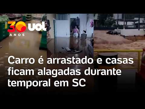 Chuvas em SC arrastam carro e deixam casas e supermercado debaixo d’água em Joaçaba; veja vídeos