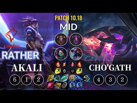 GRF Rather Akali vs Cho'Gath Mid - KR Patch 10.18
