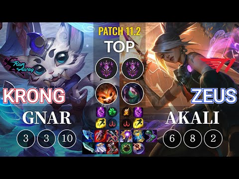 RNW KronG Gnar vs T1 Zeus Akali Top - KR Patch 11.2