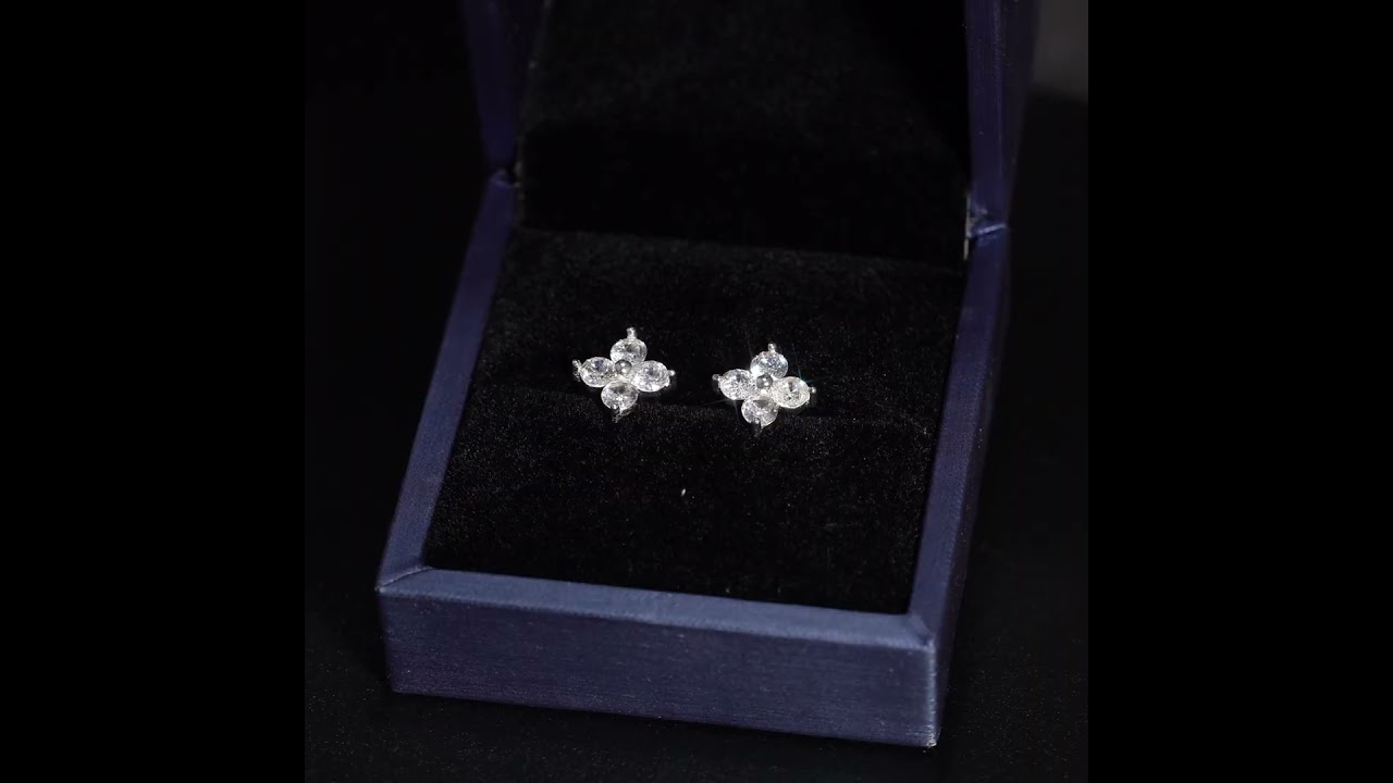 Khuyên tai bạc ECJ19 bông hoa 4 cánh mang lại may mắn ChariotJewelry