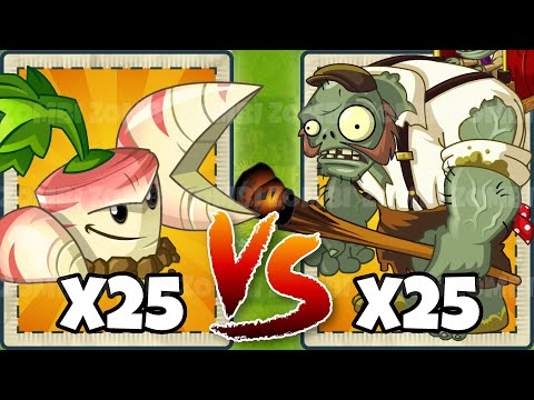 25 Plants With 5 Plant Food VS 25  Porter Gargantuar Zombie PVZ 2 Who Will Win?