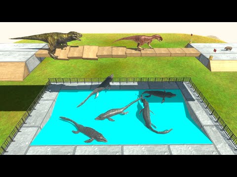 Deadly Bridge Who Can Not Fall Into The Pool Mosasaurs? ► Animal Revolt Battle Simulator
