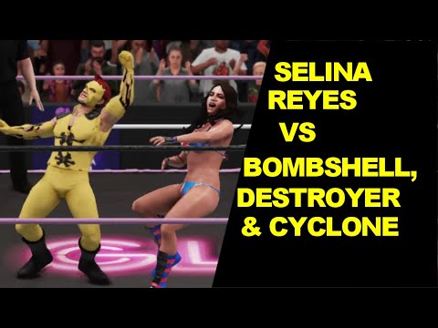 GLOW 1985 Selina Reyes vs Bombshell, Destroyer, & Cyclone  3 on 1 Iron Mixed Match