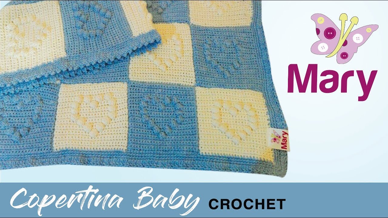 Copertina baby con cuori in rilievo | Uncinetto