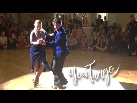  Fernando Sanchez  and  Ariadna Naveira  are  dancing  to  the  milonga  "  Mano Brava  "  by  Solo Tango Orquesta  at  Munich International Tango Festival  in  2019