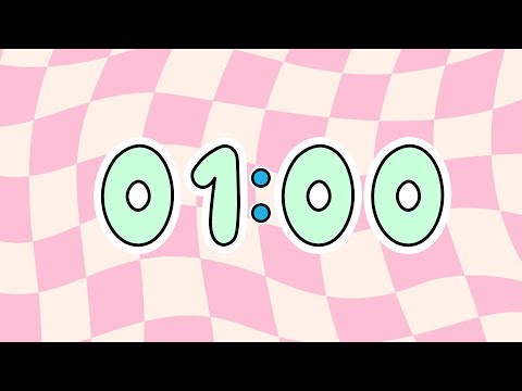 💗1-Minute Timer | Pink Checkered Countdown & Soft Bell 🌟 4K