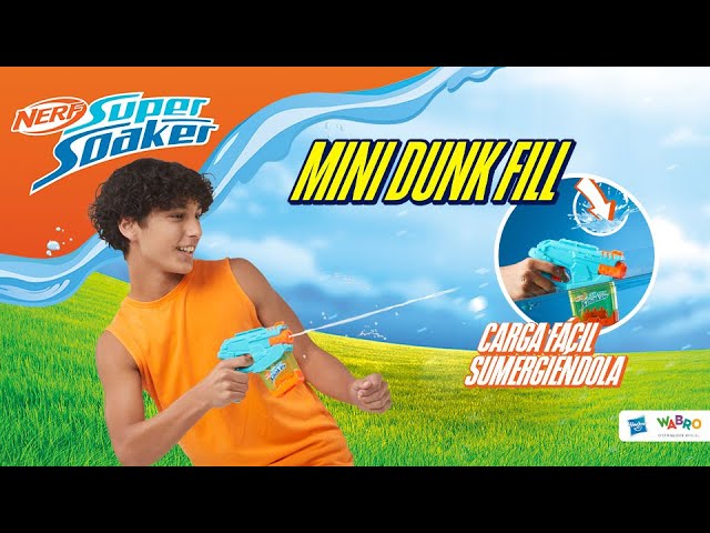 Vídeo relacionado con Hasbro Nerf Super Soaker Mini Dunk-Fill, Lanzador de Agua Pequeño, Sumerge y Carga, Juguetes para Niños y Niñas de 6 Años o Más, Color Azul, Fiesta en Familia