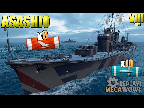 Destroyer Asashio AMAZING 8 KILLS HARD BATTLE | World of Warships
