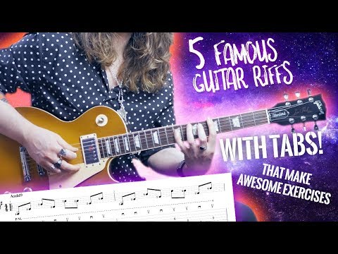 5 FAMOUS GUITAR RIFFS that make AWESOME EXERCISES! + TABs