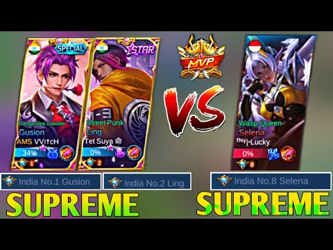 GUSION TOP1 SUPREME ,LING TOP2 SUPREME VS SELENA TOP8 SUPREME INDIA | GUSION TOP 2 GLOBAL VVITCH