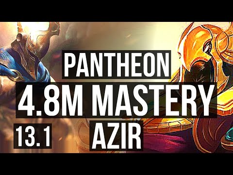 PANTHEON vs AZIR (MID) | 4.8M mastery, 6/0/6, 1300+ games, Dominating | KR Diamond | 13.1