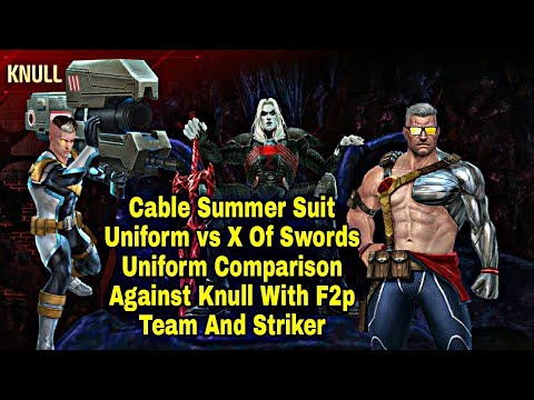 Cable Summer Suit Uniform vs X Of Swords Uniform Comparison Against Knull - Marvel Future Fight