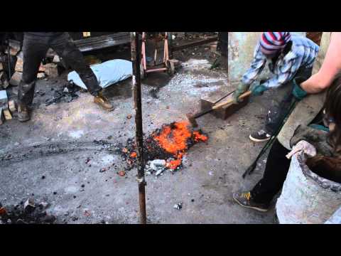 Making bloomery iron at Bushfire Forge, July 2013
