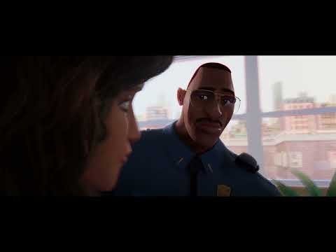 End credits style artwork from Across the Spider-Verse with stylized typography and music-driven visuals