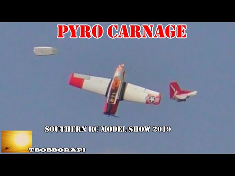 PYRO / FIREWORKS BURNING FOAM MODELS WITH GHENGIS FIRWORKS AT THE SOUTHERN RC MODEL SHOW - 2019