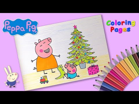 #PeppaPig coloring book. Mummy Pig and George decorate the Christmas tree. Video
